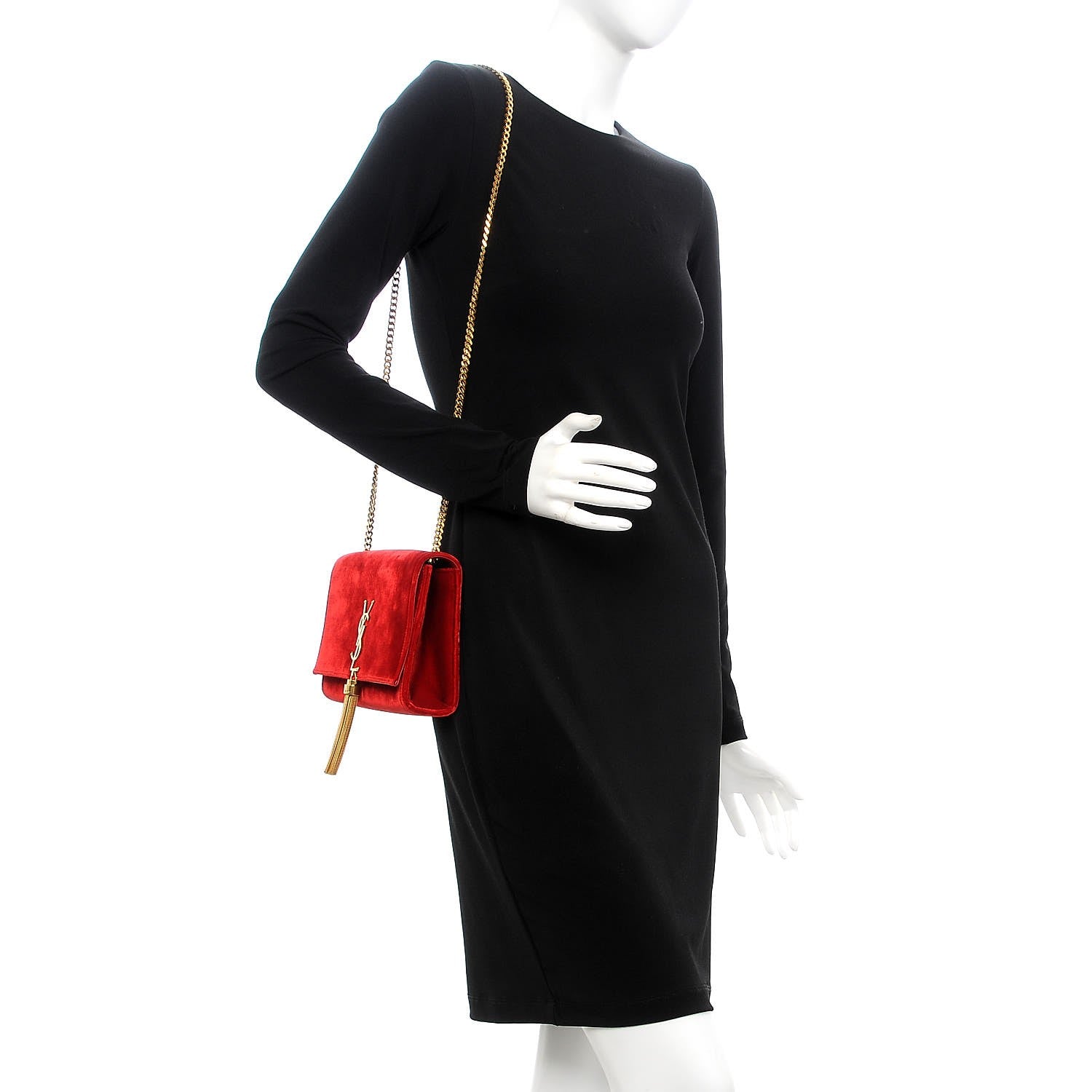 Saint Laurent Velvet Medium Monogram Kate Tassel Shoulder Bag Red 2 of 7