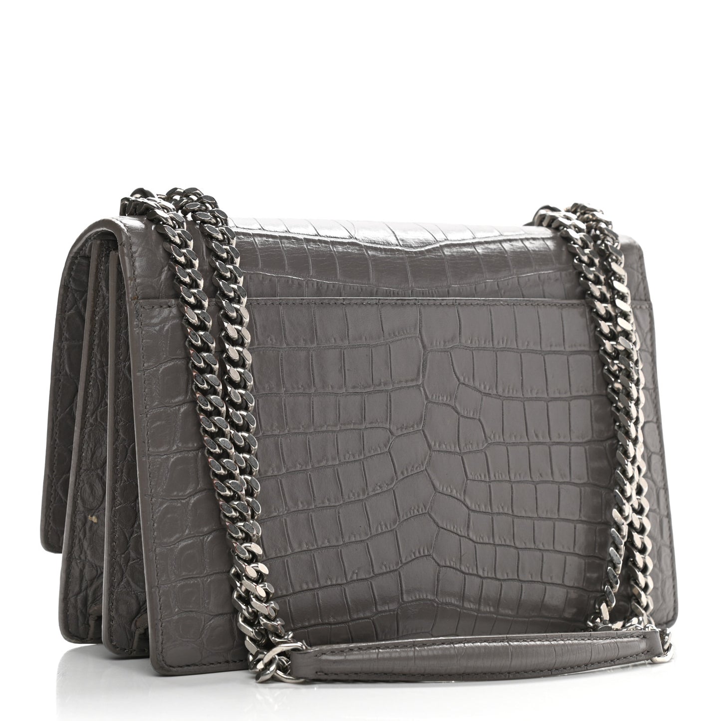 Calfskin Crocodile Embossed Medium Monogram Sunset Fog