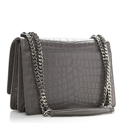 Saint Laurent Calfskin Crocodile Embossed Medium Monogram Sunset Fog 3 of 11
