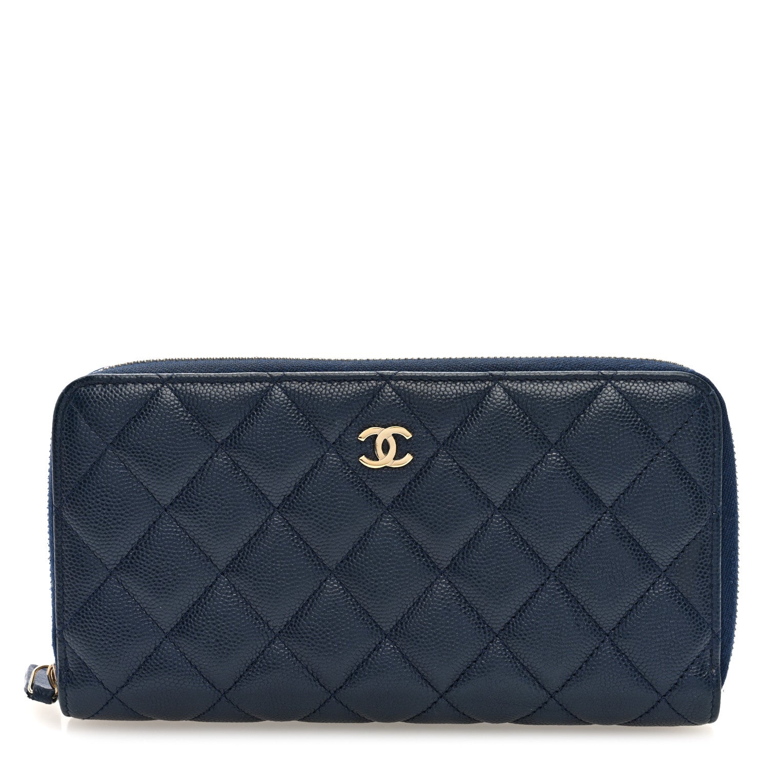 Chanel Caviar Quilted Large Gusset Zip Around Wallet Navy 1 of 7