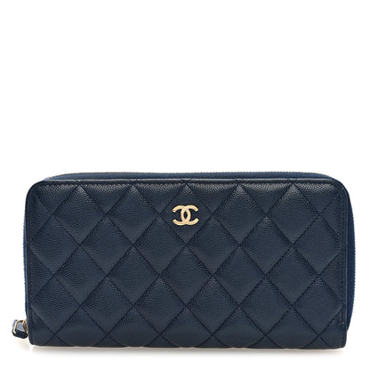 Chanel Caviar Quilted Large Gusset Zip Around Wallet Navy 1 of 7