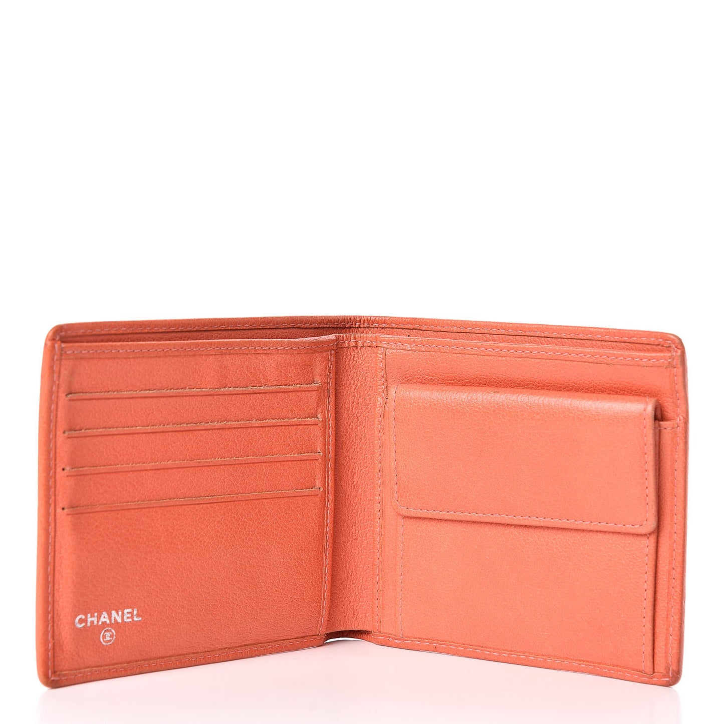 Goatskin Camellia Embossed Bi-Fold Wallet Coral