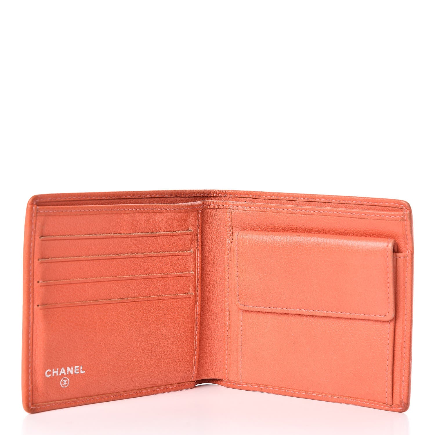 Chanel Goatskin Camellia Embossed Bi-Fold Wallet Coral 5 of 12