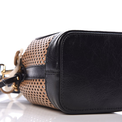 Fendi Vitello Liberty Glossy Lambskin F is Fendi Perforated Mini Mon Tresor Bucket Bag Sand Mimosa Black 8 of 9