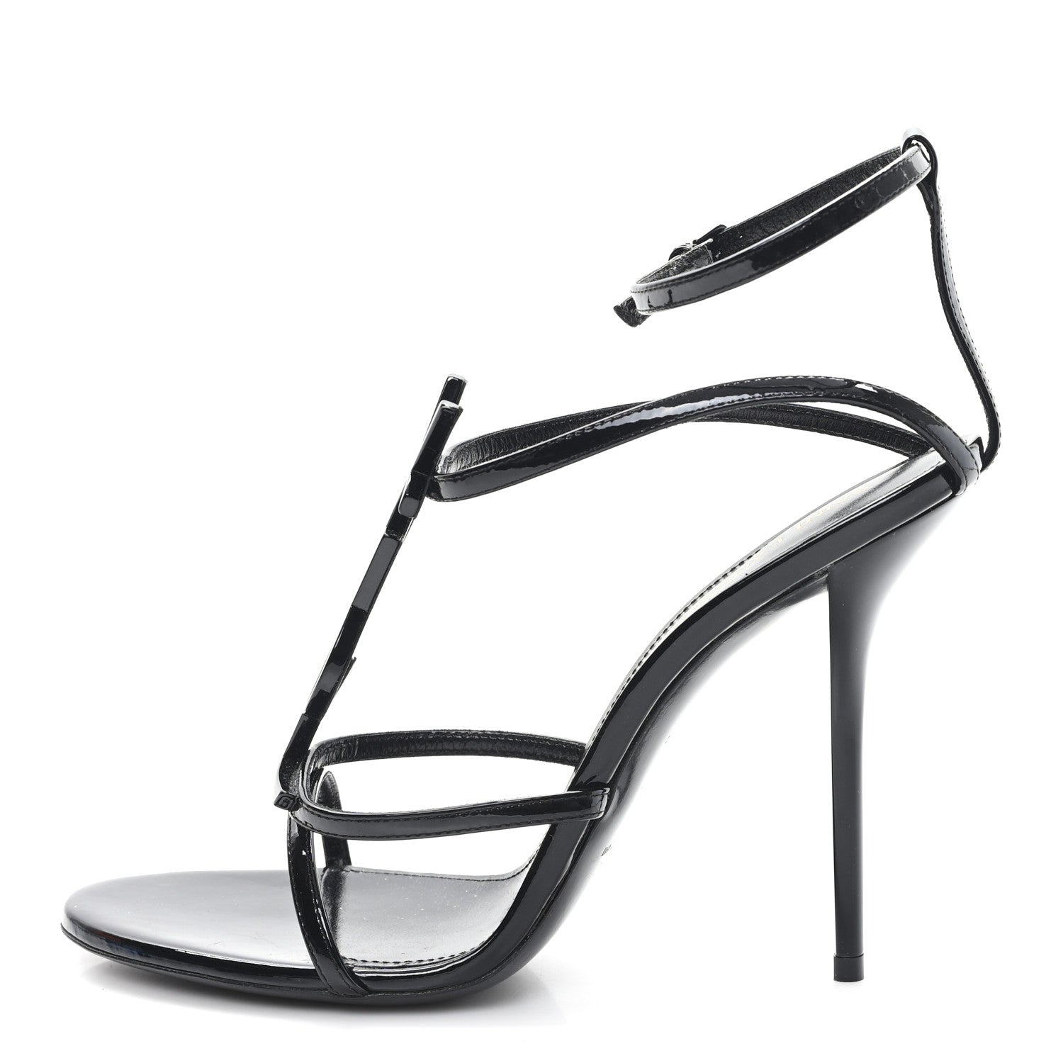 Saint Laurent Patent Cassandra 100 Ankle Strap Sandals 39.5 Black 1 of 10