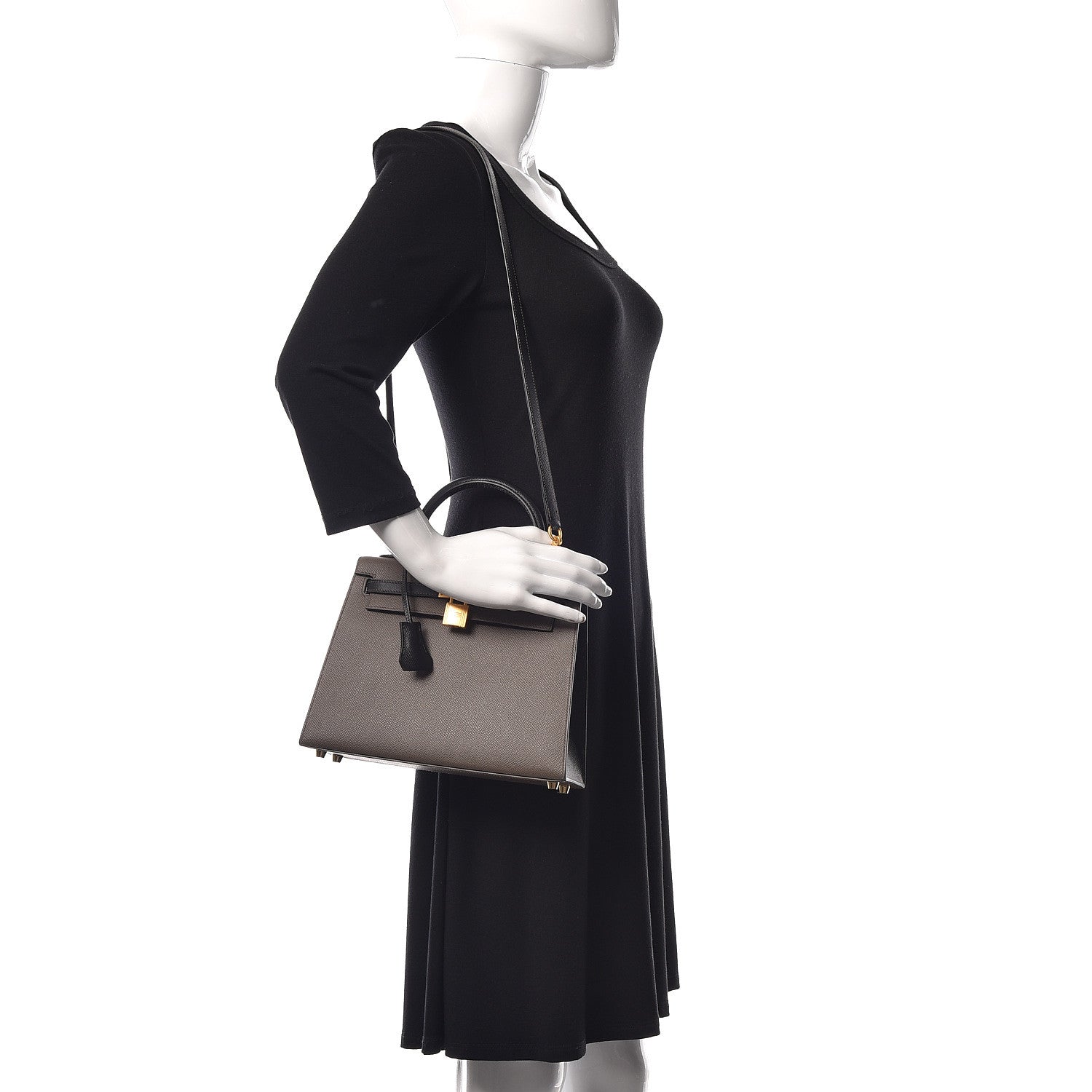 Hermes Epsom Bi Color Horseshoe Kelly Sellier 25 Etain Black 2 of 40