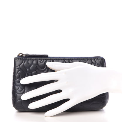 Chanel Lambskin Camellia Embossed Cosmetic Case Dark Blue 2 of 9