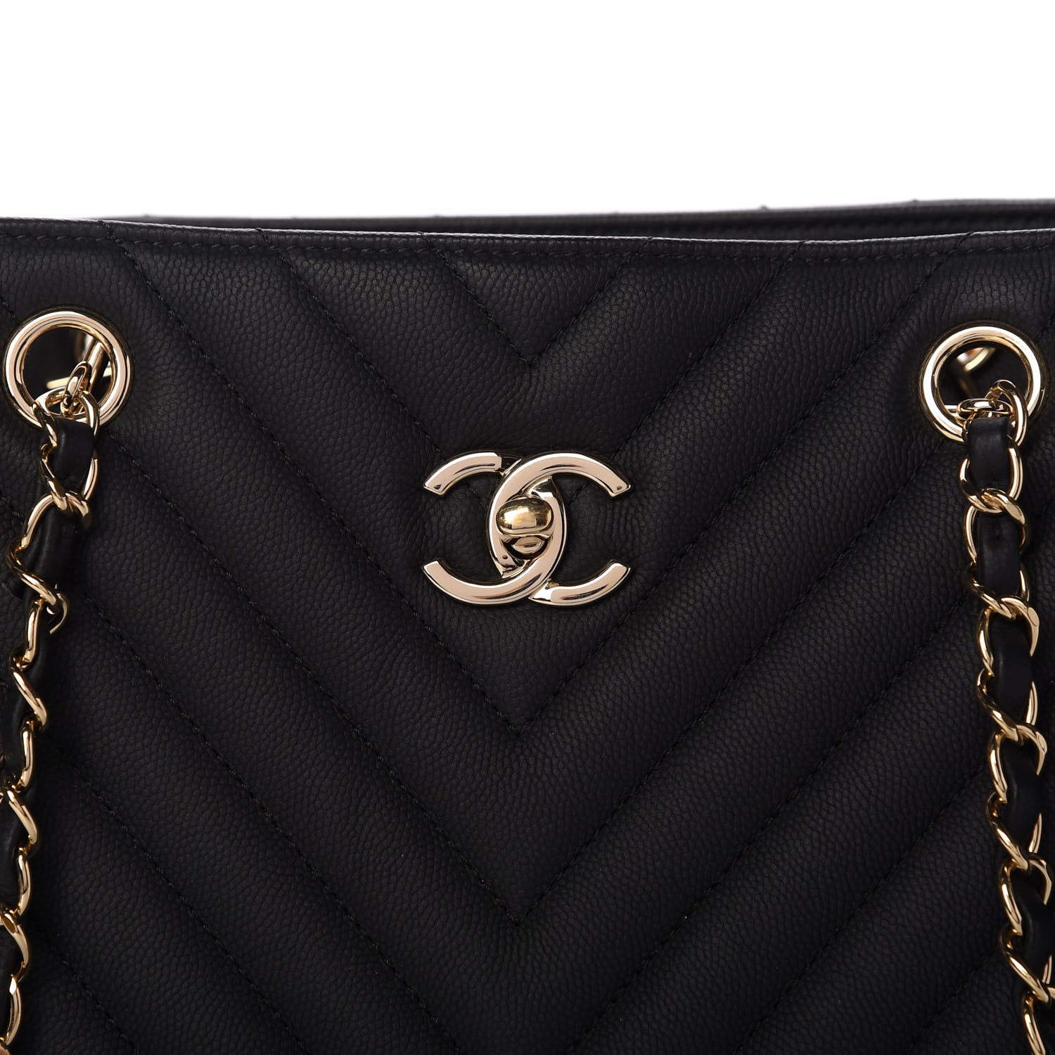 Chanel Caviar Chevron Quilted Large Shopping Tote Black 10 of 11