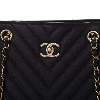 Chanel Caviar Chevron Quilted Large Shopping Tote Black 10 of 11