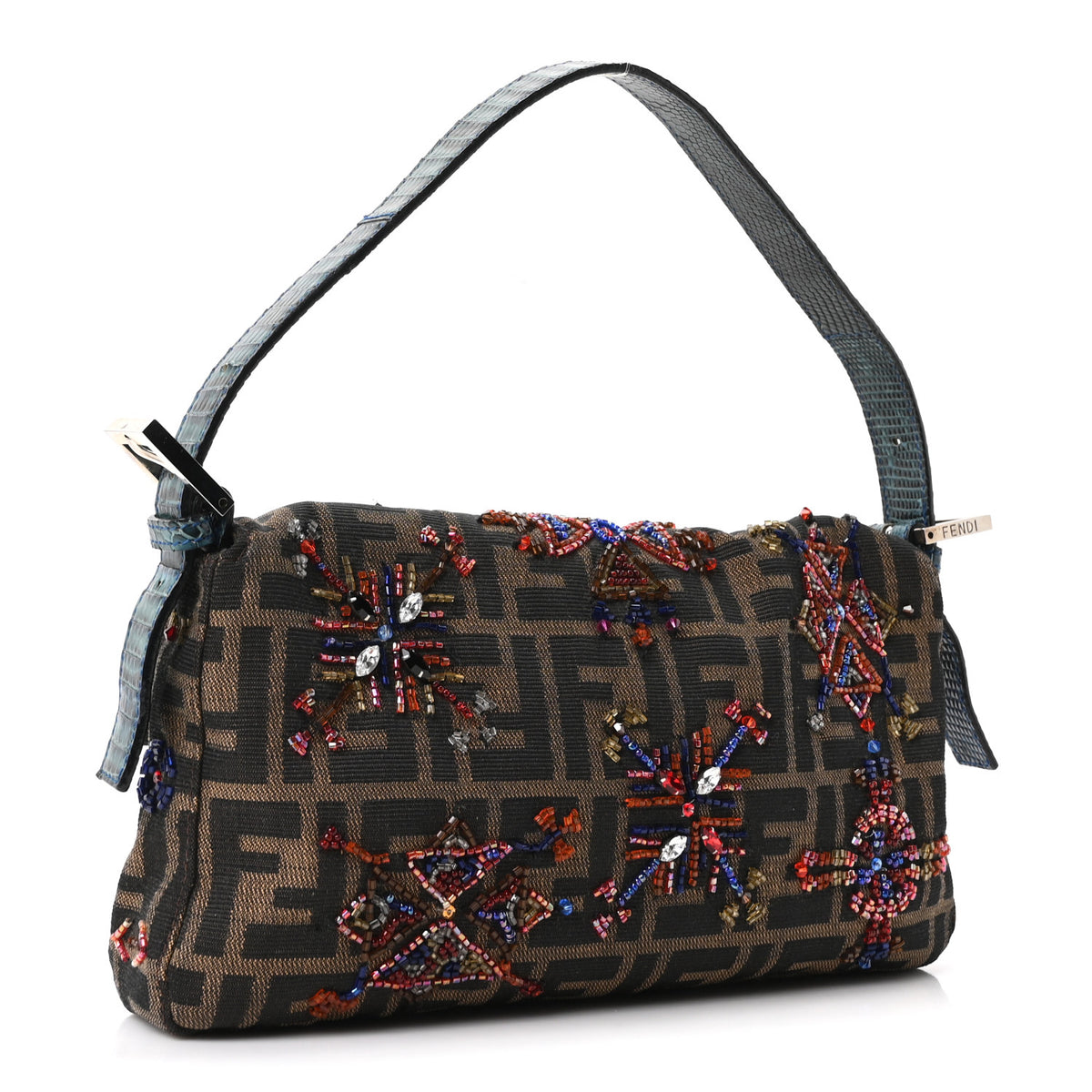 Lizard Zucca Crystal Beaded Baguette Tobacco Multicolor