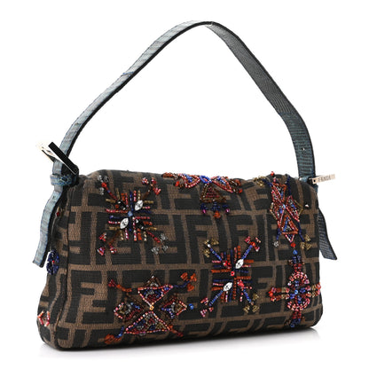 Fendi Lizard Zucca Crystal Beaded Baguette Tobacco Multicolor 3 of 9