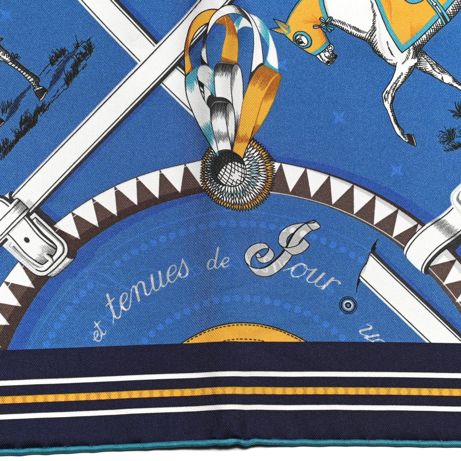 Hermes Silk Couvertures Et Tenues Double Face Scarf 90 Bleu Gold Black 2 of 5