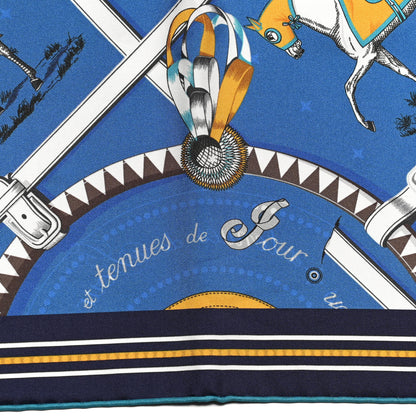 Hermes Silk Couvertures Et Tenues Double Face Scarf 90 Bleu Gold Black 2 of 5