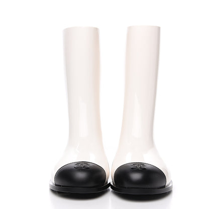 Chanel Rubber Rain Boots 38 Ivory Black 2 of 9