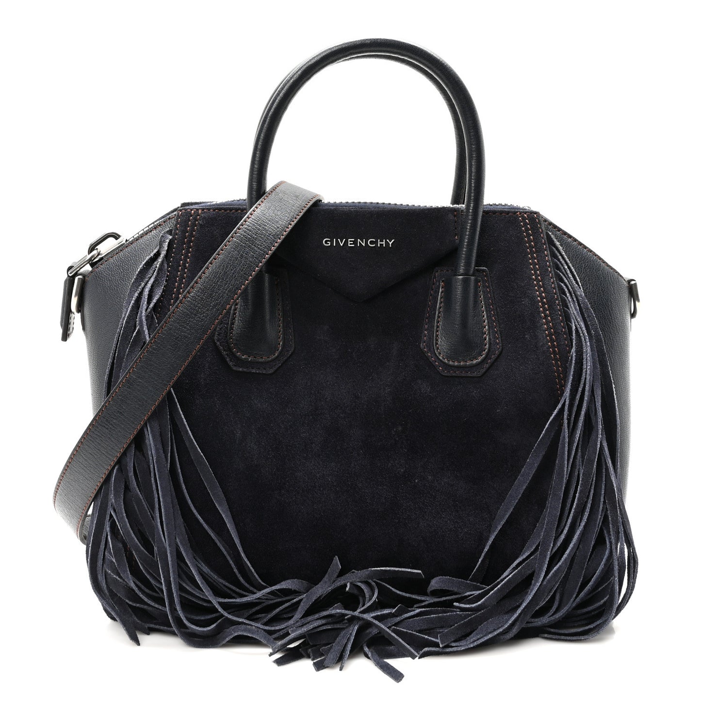 Calfskin Suede Small Fringe Antigona Blue