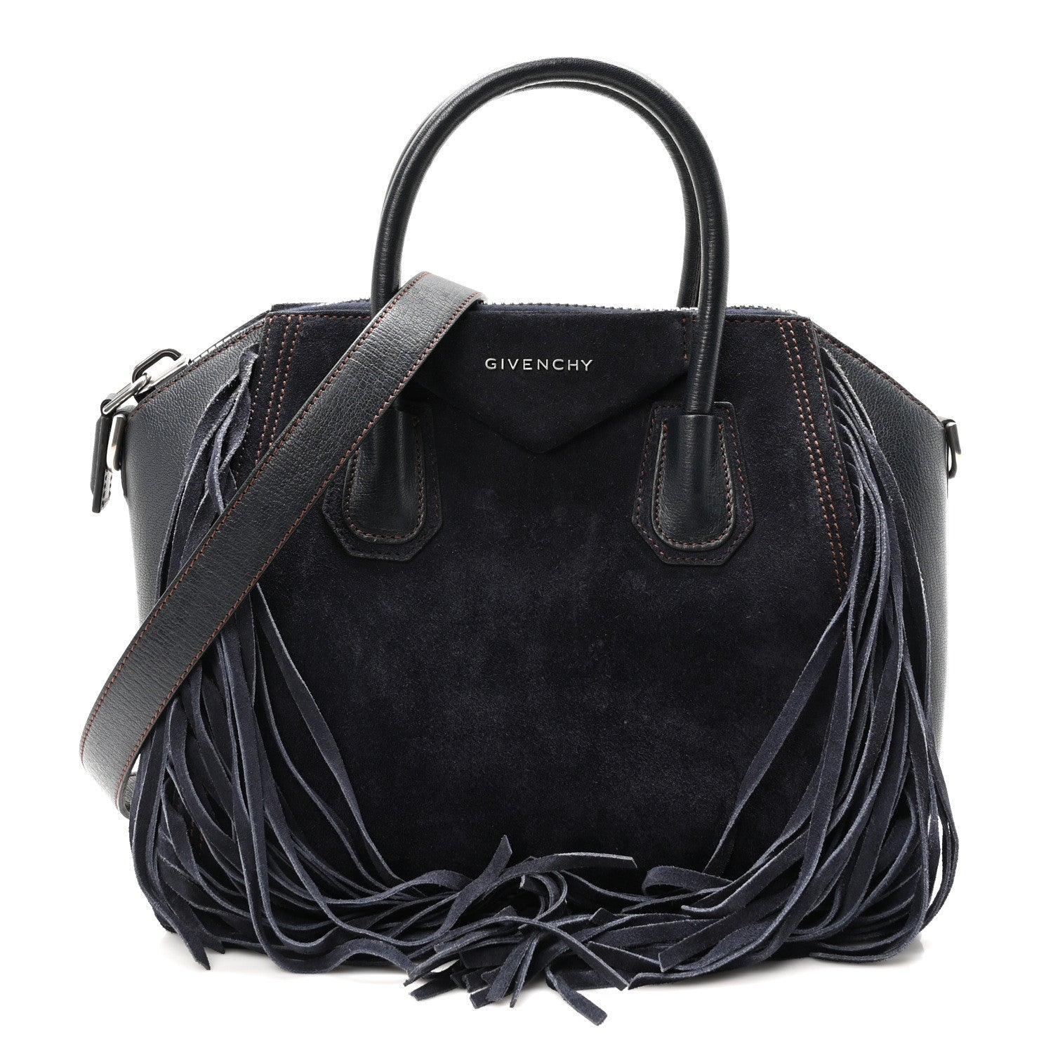 Givenchy Calfskin Suede Small Fringe Antigona Blue 1 of 10