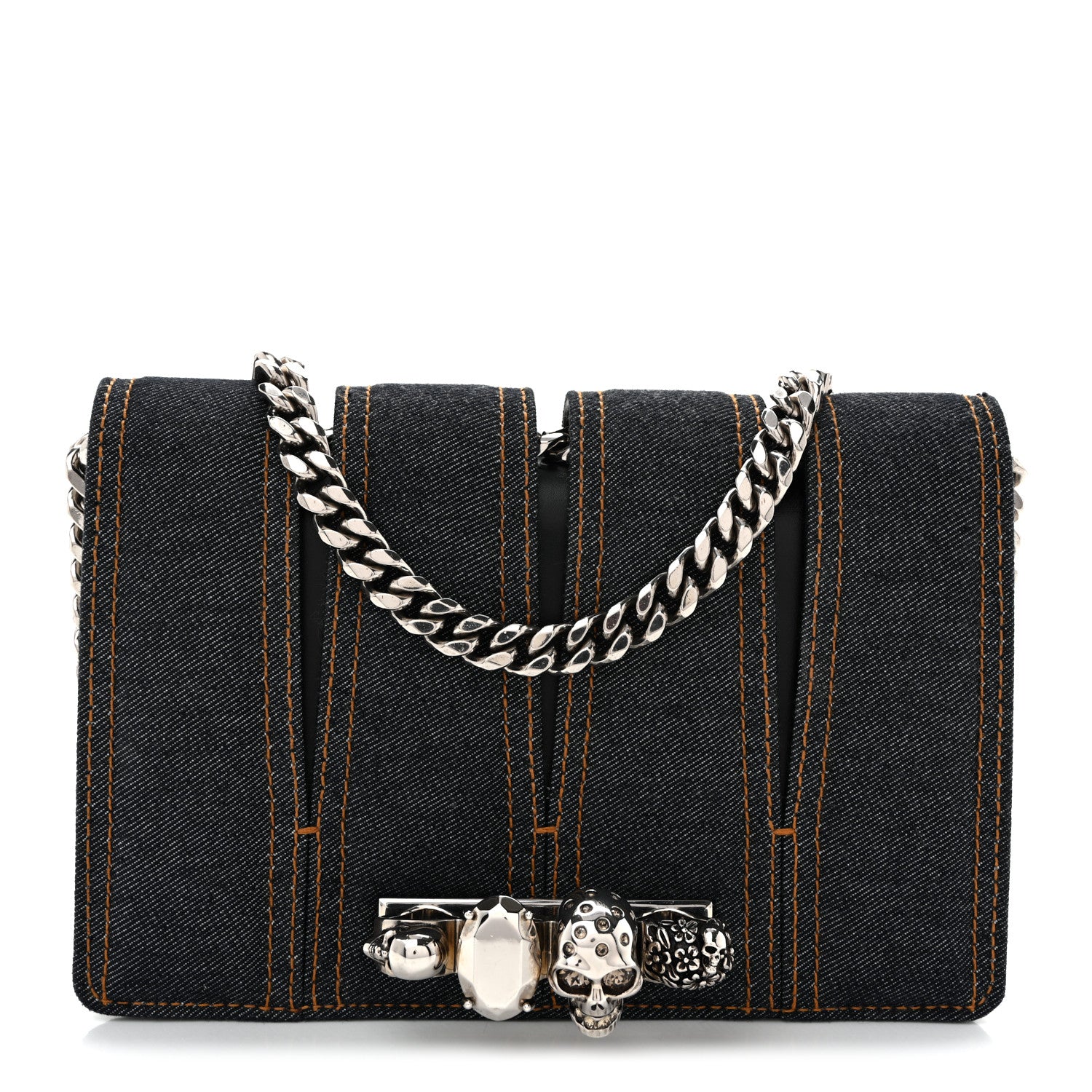 Alexander McQueen Denim Calfskin Small Slash Bag Blue Black 1 of 10