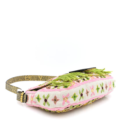 Fendi Canvas Snakeskin Beaded Baguette White Multicolor 4 of 9