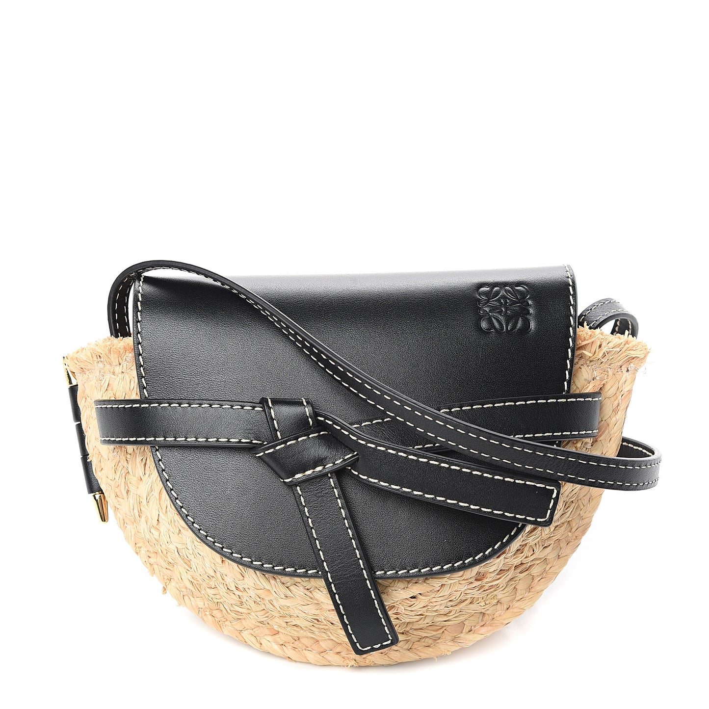 Calfskin Raffia Mini Gate Crossbody Bag Natural Black