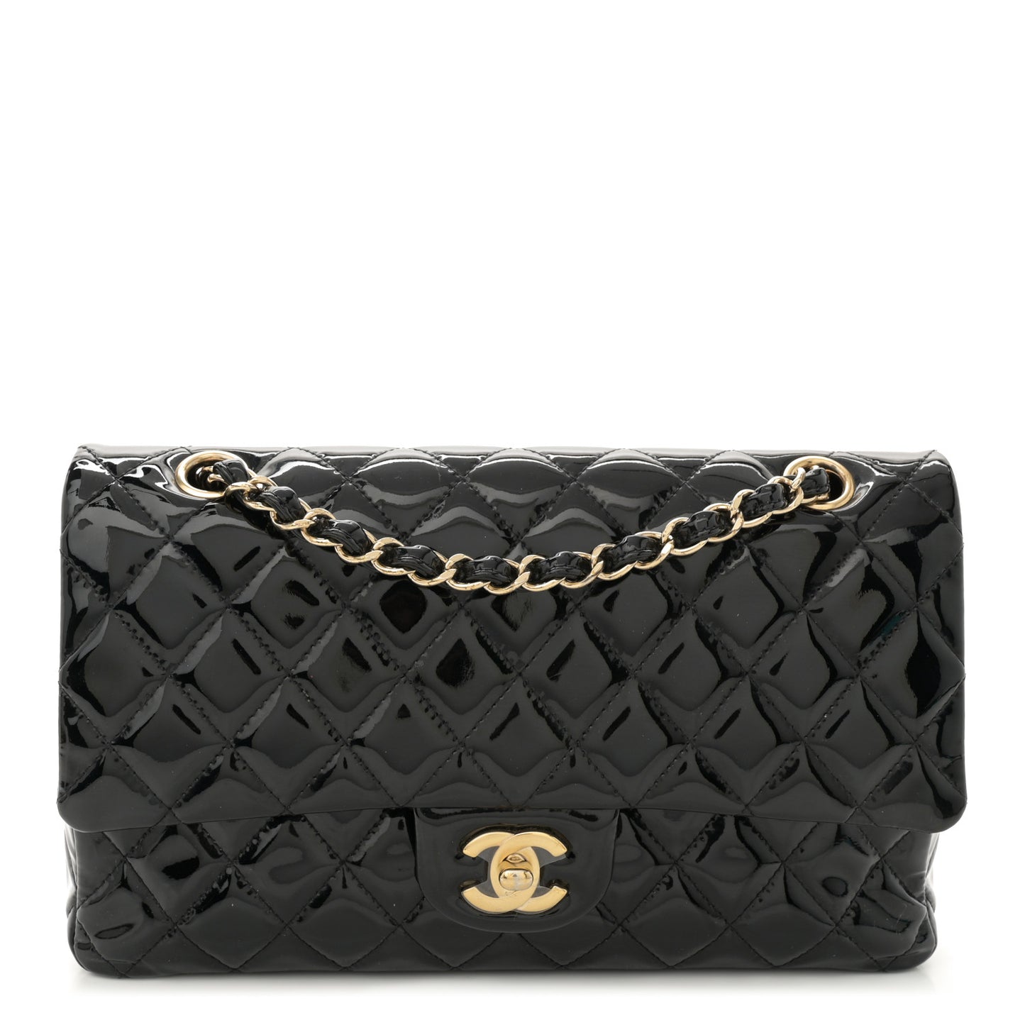 Patent Quilted Medium Double Flap Black
