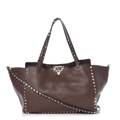 Valentino Garavani Pebbled Calfskin Medium Rockstud Tote Cacao 1 of 8