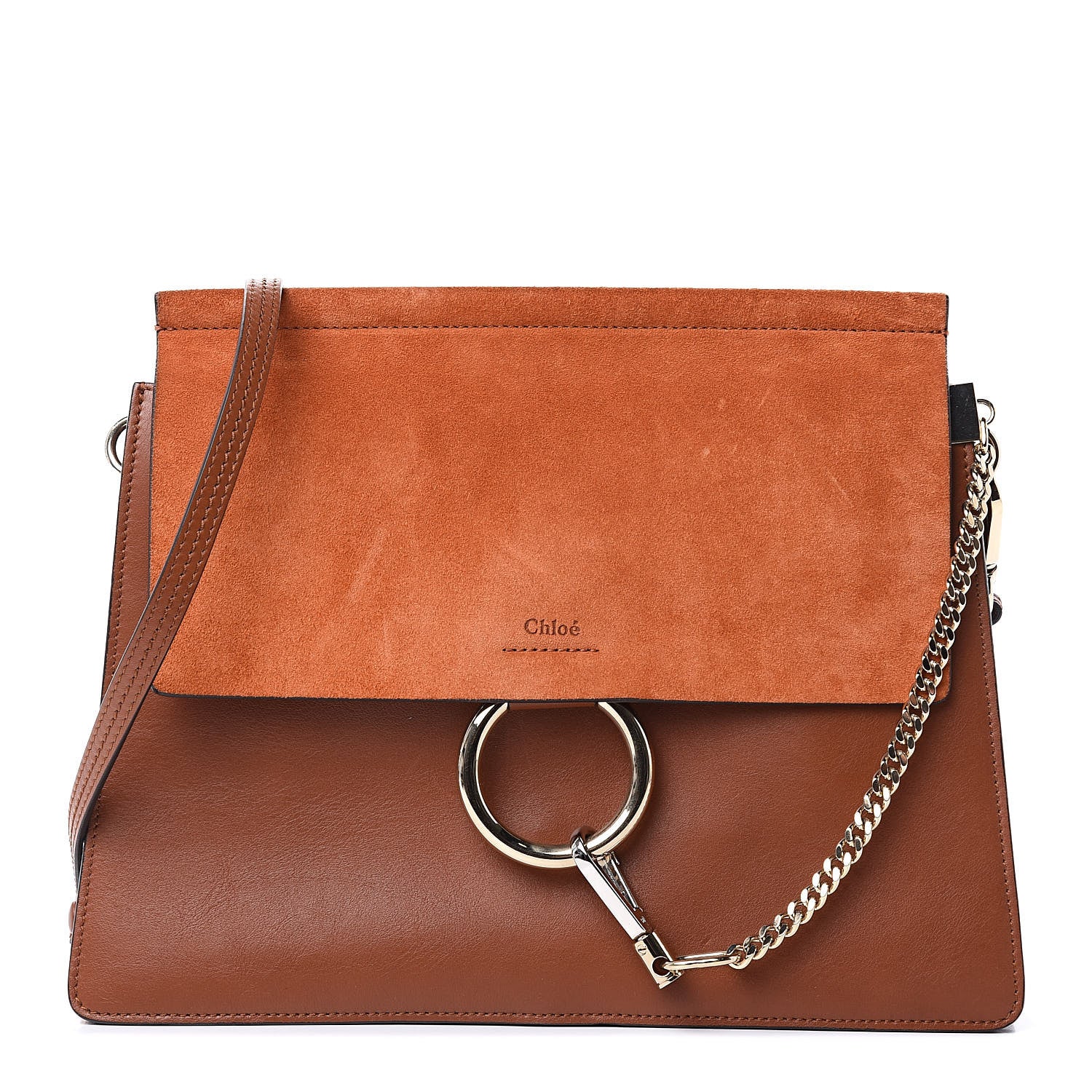 Chloe Suede Calfskin Medium Faye Shoulder Bag Tobacco 1 of 14