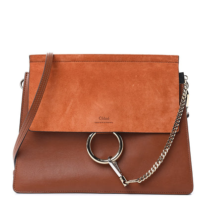 Chloe Suede Calfskin Medium Faye Shoulder Bag Tobacco 1 of 14
