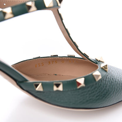 Valentino Garavani Pebbled Calfskin Rockstud Ankle Strap 65mm Pumps 37.5 English Green 9 of 11