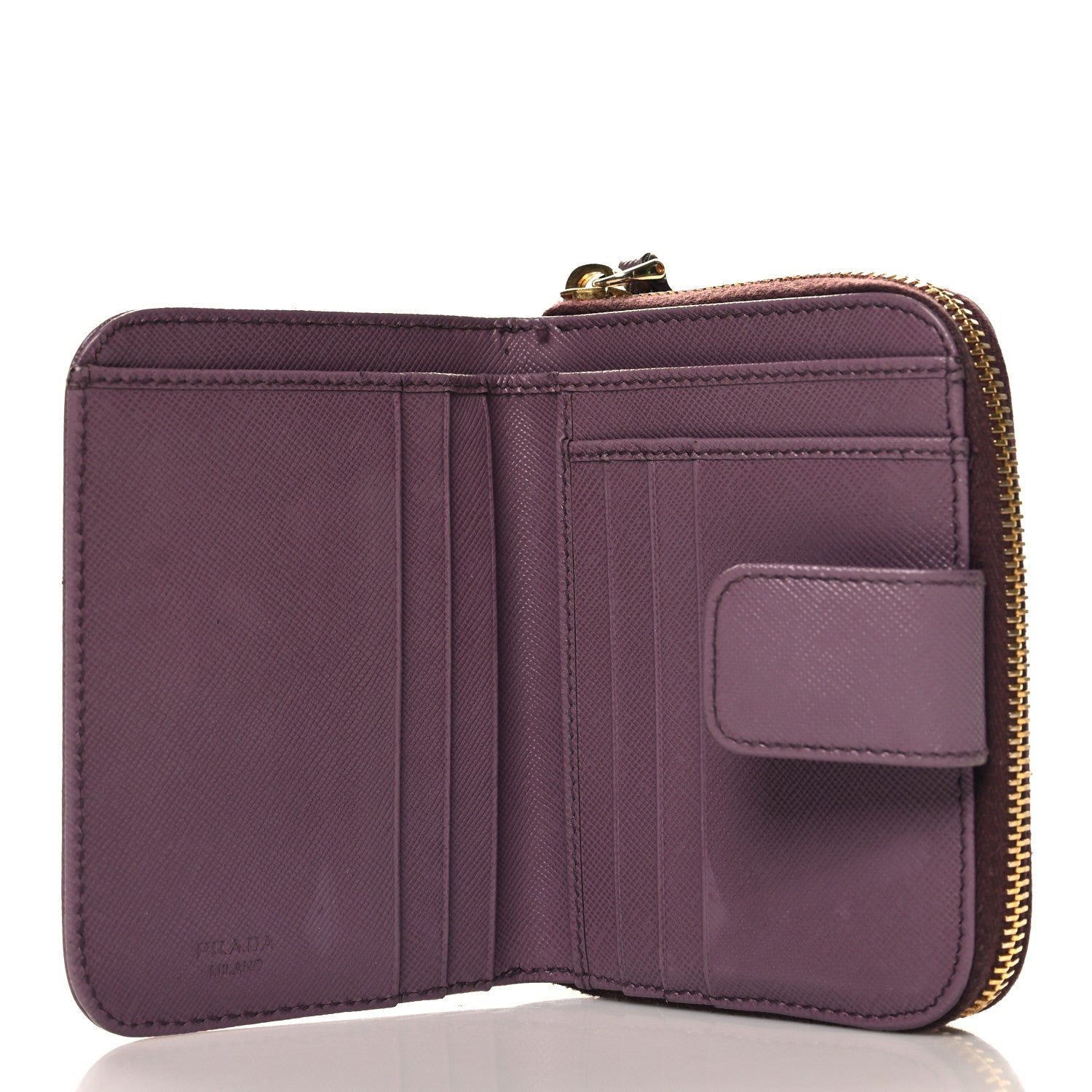 Prada Saffiano Triangle Compact Zip Around Wallet Purple 5 of 9