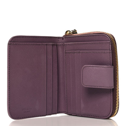 Prada Saffiano Triangle Compact Zip Around Wallet Purple 5 of 9