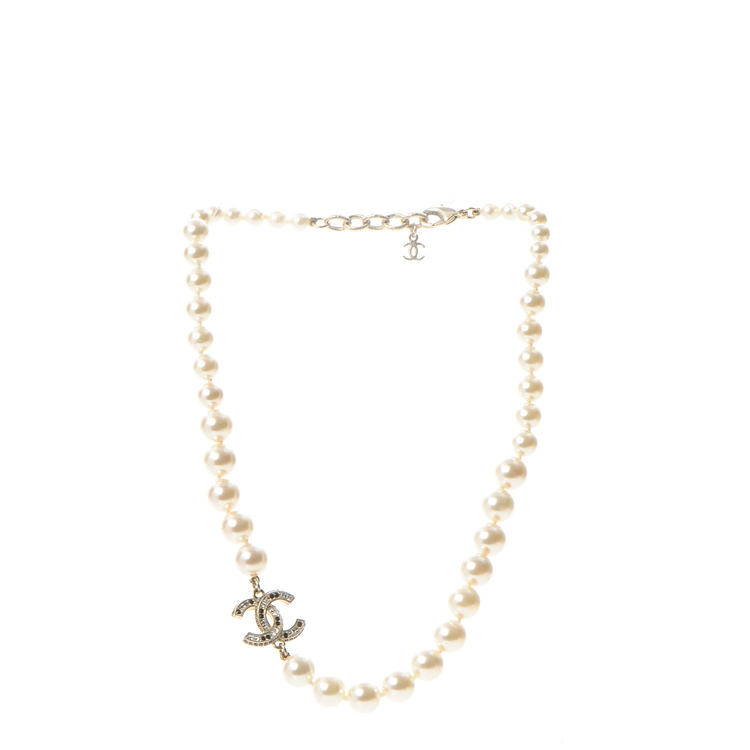 Chanel Pearl Crystal CC Short Necklace Gold 3 of 7