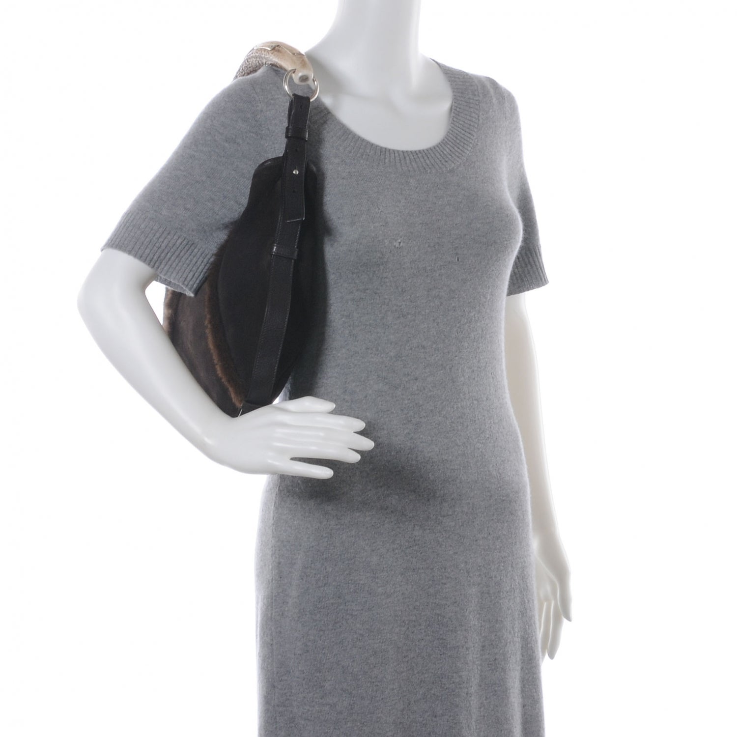 Saint Laurent Suede and Mink Mombasa Horn Hobo Brown 2 of 7