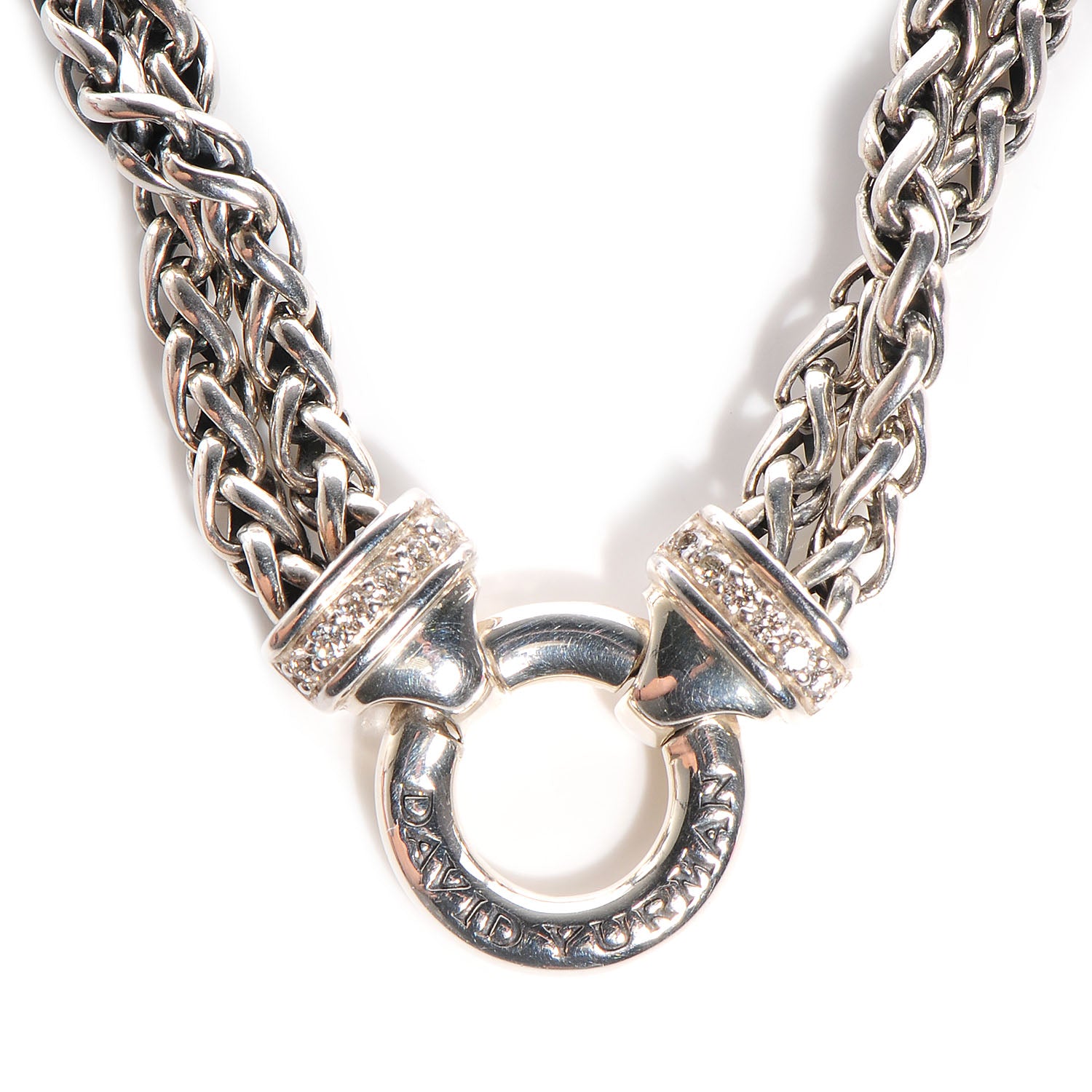 David Yurman Sterling Silver Pave Diamond Double Wheat Chain Necklace 16 inch 1 of 6