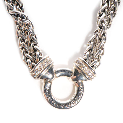 David Yurman Sterling Silver Pave Diamond Double Wheat Chain Necklace 16 inch 1 of 6