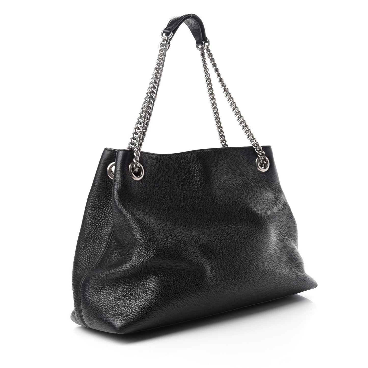 Pebbled Calfskin Studded Medium Soho Chain Shoulder Bag Black