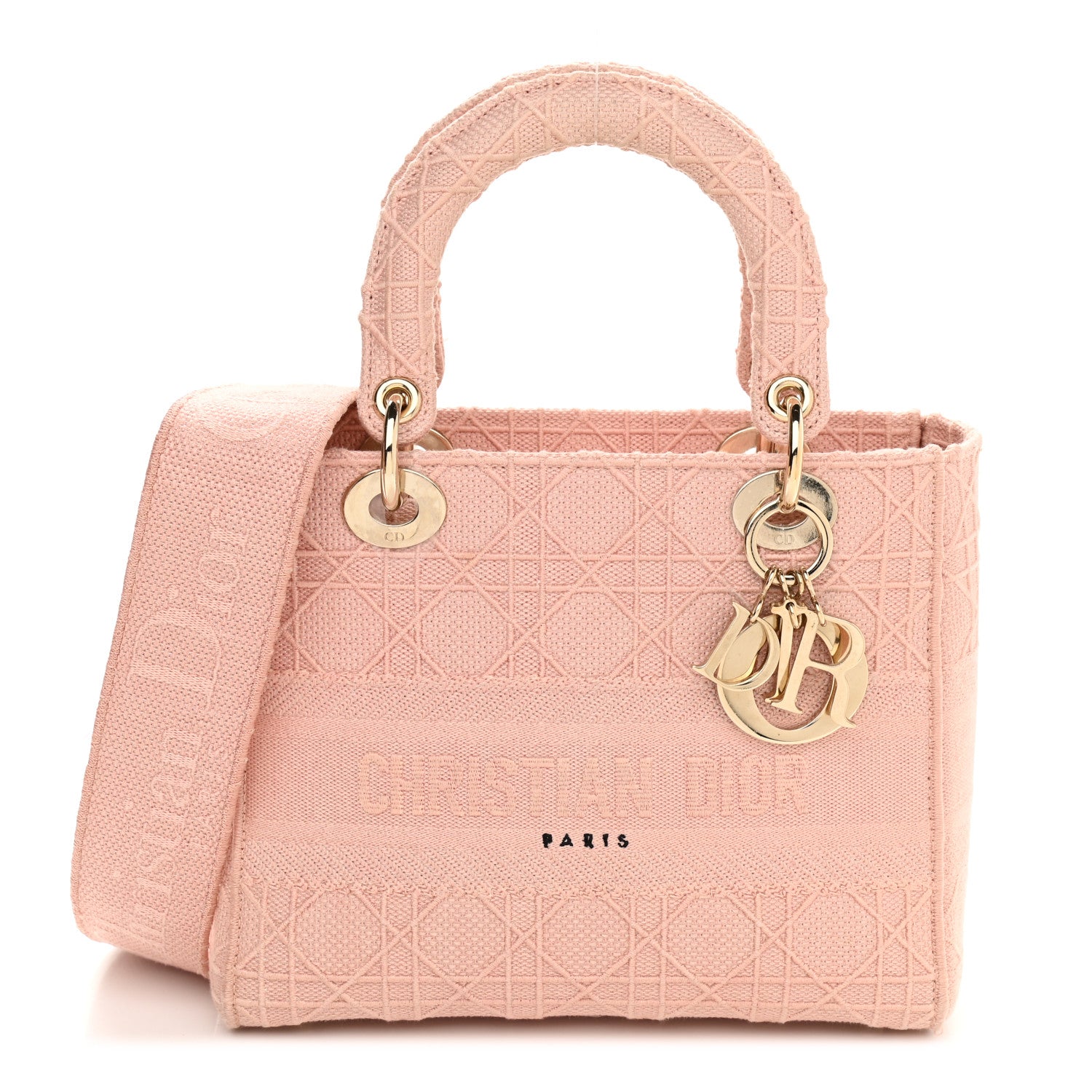 Christian Dior Canvas Embroidered Cannage Medium Lady D-Lite Pink 1 of 12