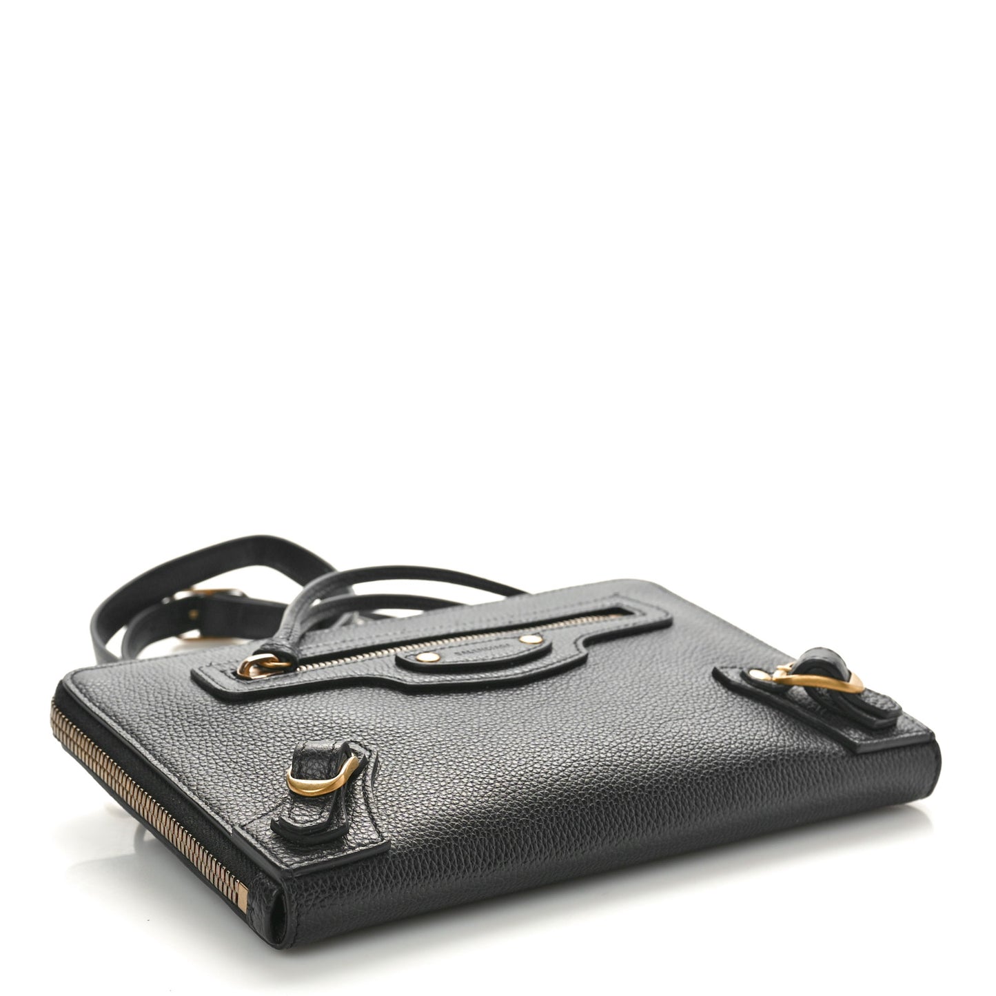 Grained Calfskin Neo Classic Gold Hardware Zip Around Crossbody Black