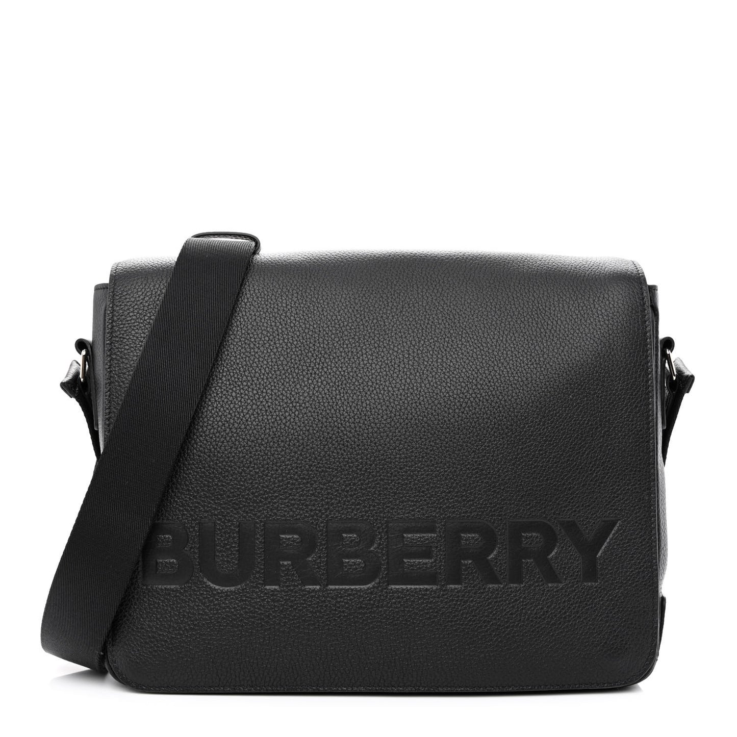 Grainy Calfskin Embossed Bruno Messenger Black
