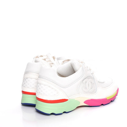 Chanel Suede Calfskin CC Sneakers 37 White Pink Green 4 of 8