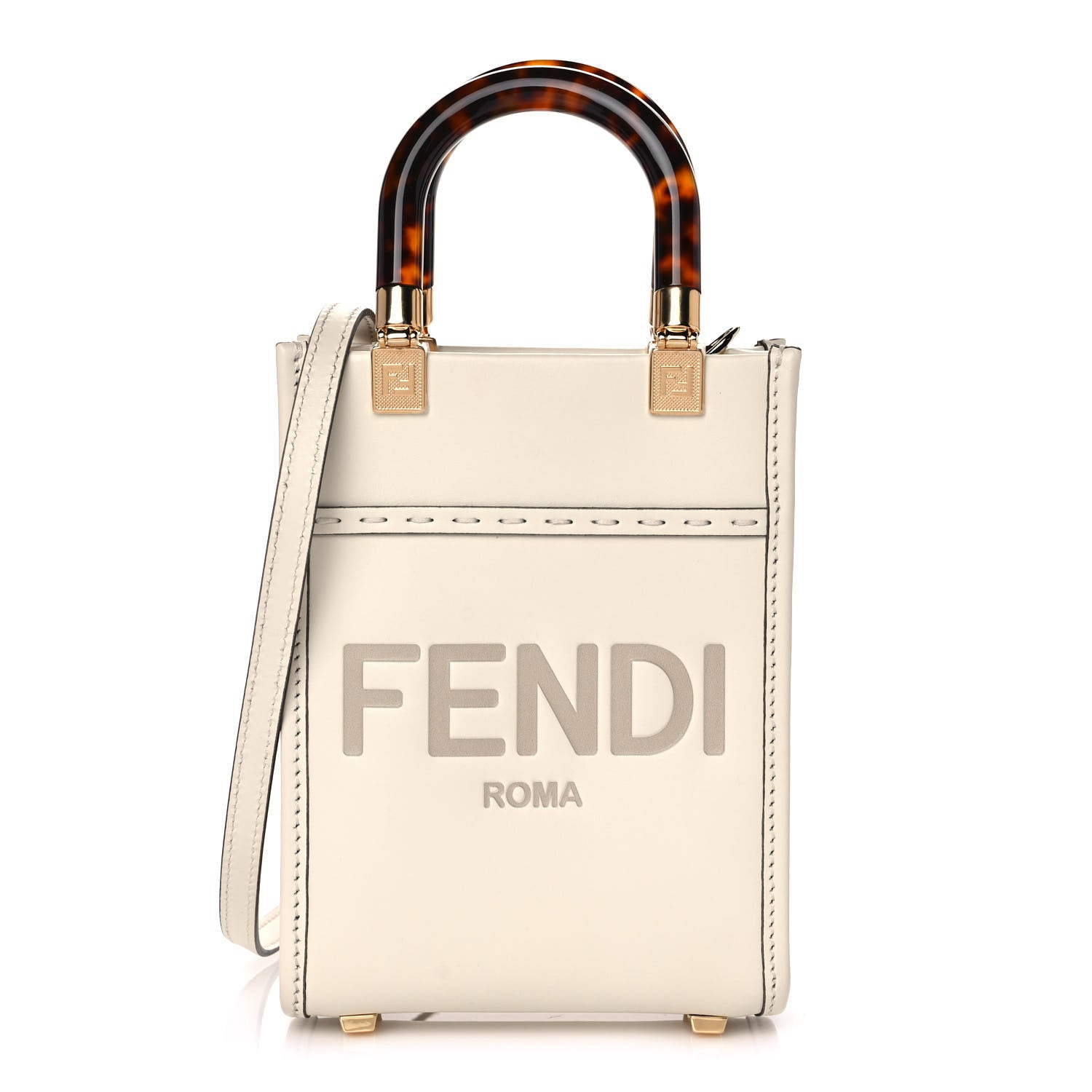Fendi Vitello King Plexiglass Logo Embossed Mini Fendi Sunshine Shopper Tote White Ice 1 of 10