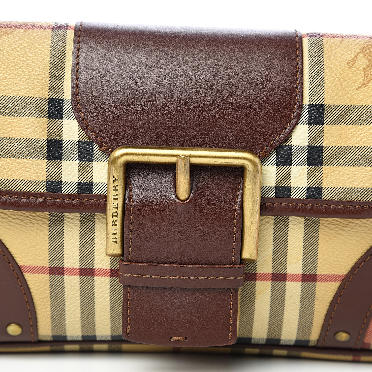 Burberry Haymarket Check Buckle Satchel Brown 11 of 12