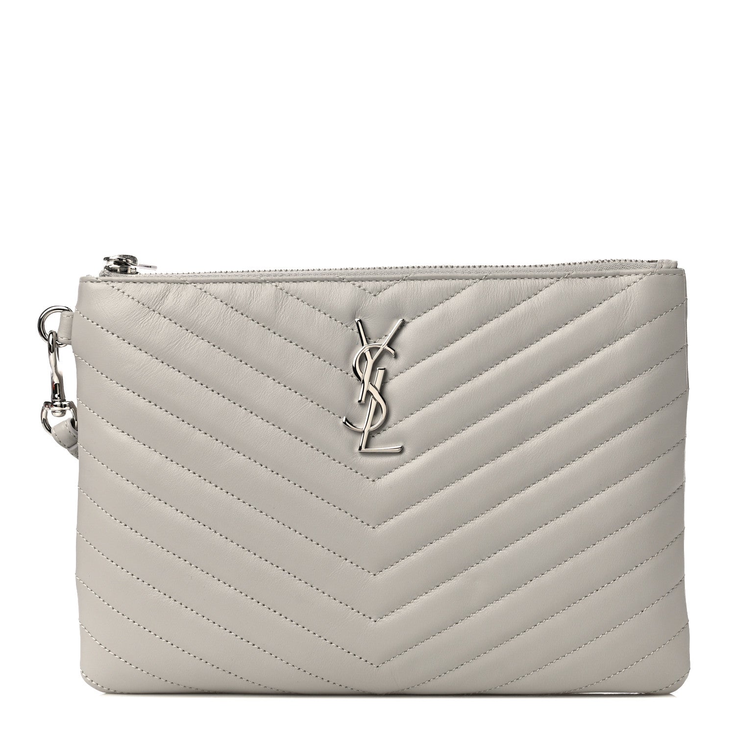 Saint Laurent Calfskin Matelasse Chevron Monogram A5 Wristlet Granite 1 of 11