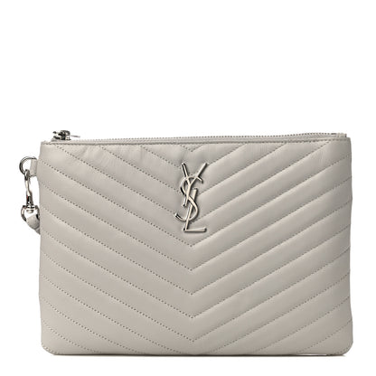 Saint Laurent Calfskin Matelasse Chevron Monogram A5 Wristlet Granite 1 of 11