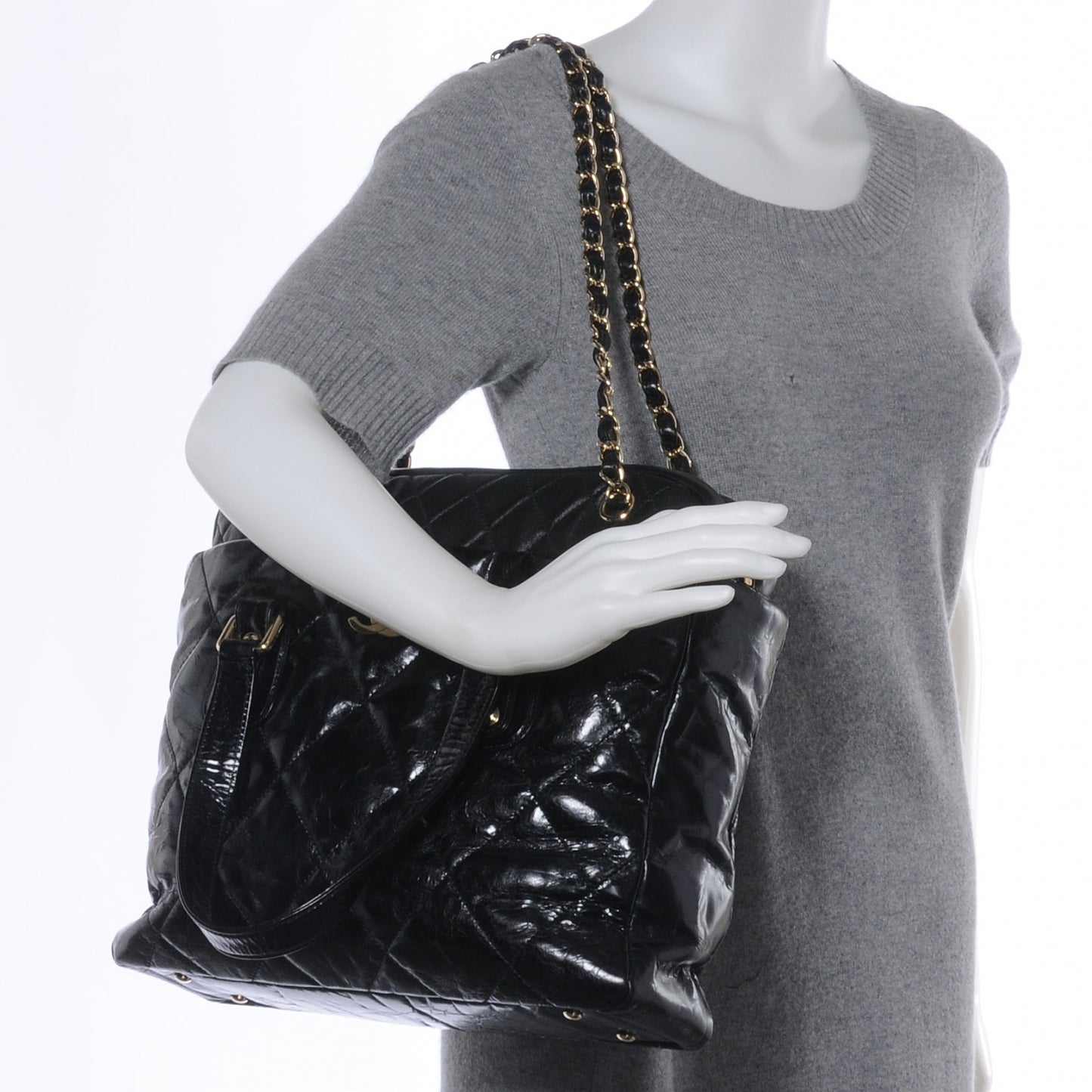 Glazed Calfskin Portobello Tote Black