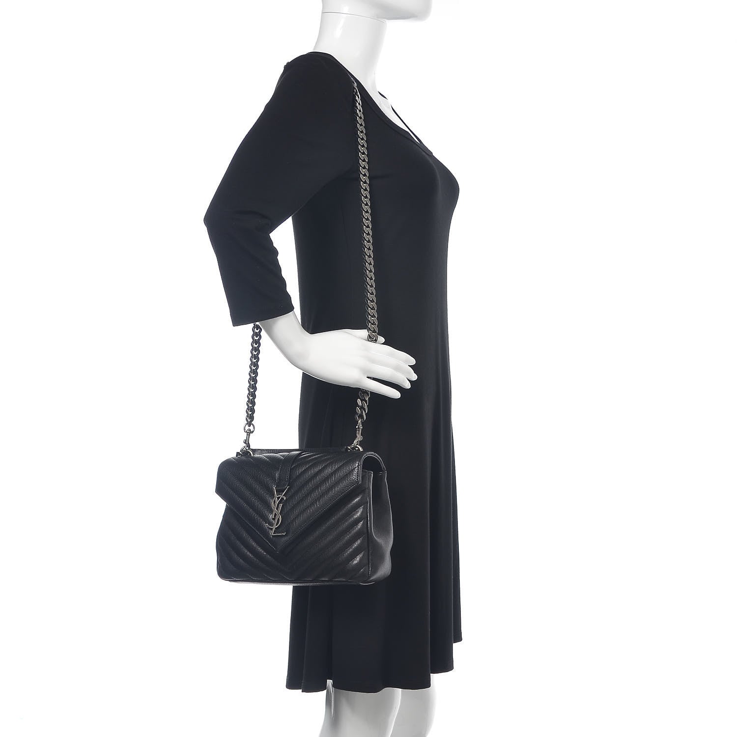 Saint Laurent Sheepskin Matelasse Chevron Monogram Medium College Bag Black 2 of 11