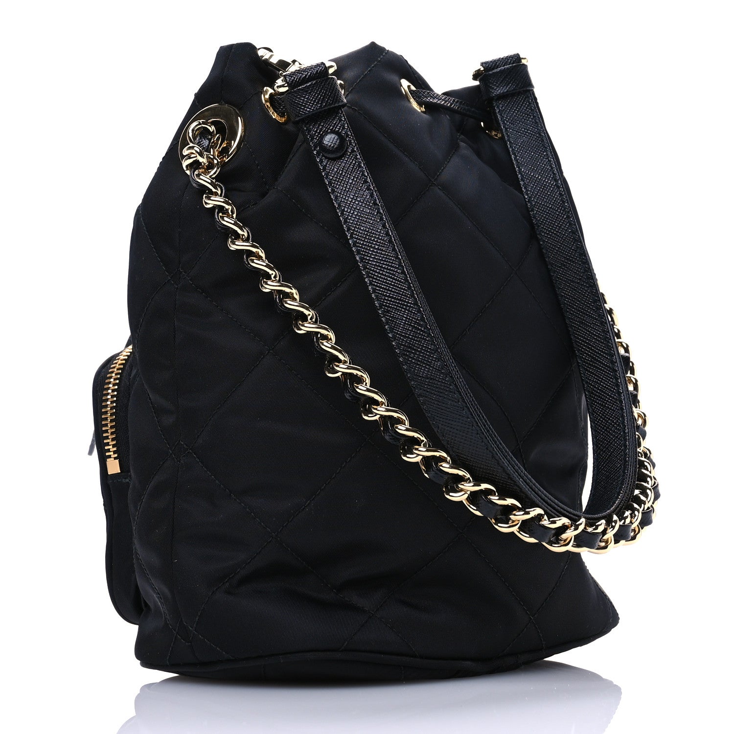 Prada Re-Nylon Saffiano Stitched Re-Edition 1995 Chaine Drawstring Bucket Bag Black 3 of 9