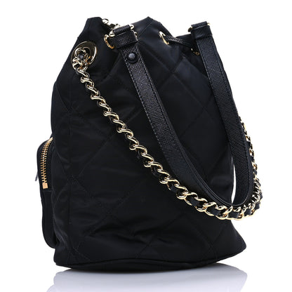 Prada Re-Nylon Saffiano Stitched Re-Edition 1995 Chaine Drawstring Bucket Bag Black 3 of 9