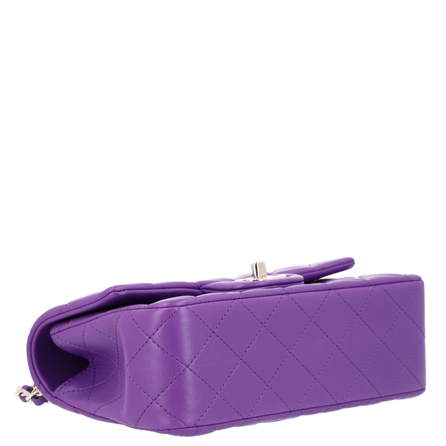Lambskin Quilted Mini Top Handle Rectangular Flap Dark Purple