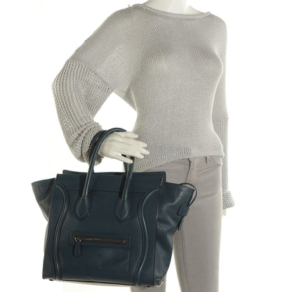 Celine Drummed Calfskin Mini Luggage Blue 2 of 8