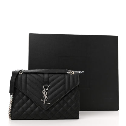 Saint Laurent Grain De Poudre Textured Mixed Matelasse Triquilt Medium Monogram Satchel Black 10 of 10